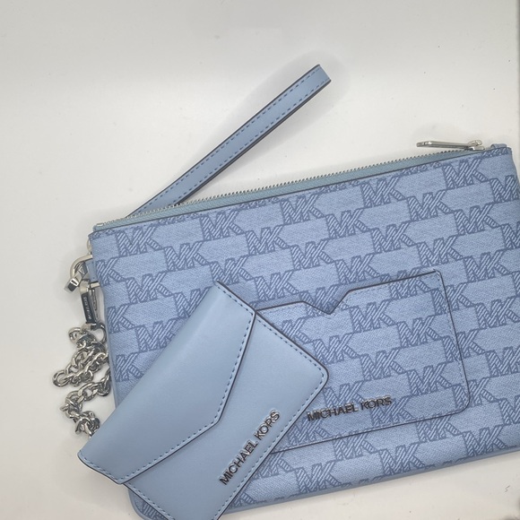 Michael Kors Jet Set Blue 2 In 1 Card Case and Wristlet Clutch MK Signature NWOT - Picture 5 of 7